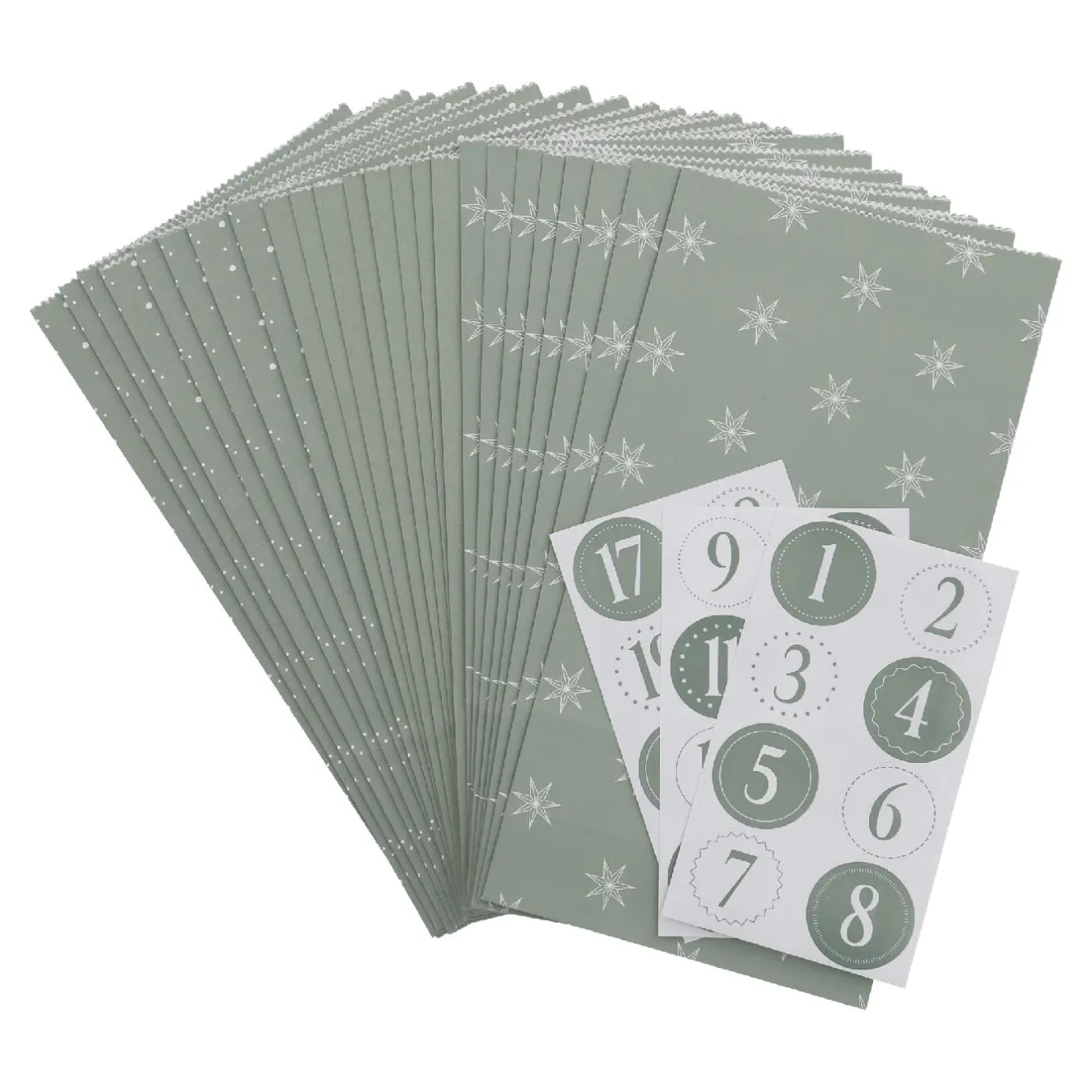 Outlet Adventskalender-Set, Tüten/Sticker, Salbei/weiß Adventskalender