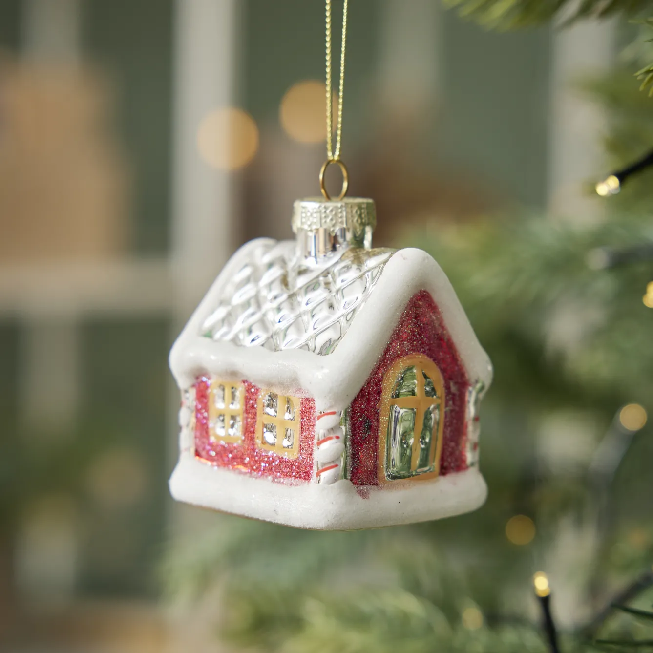 Best Anhänger Fancy, Bunt, Haus/Schnee, 7 Cm Weihnachtsbaumschmuck