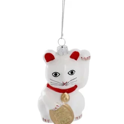 Anhänger Fancy, Bunt, Winkekatze/weiß, 10 Cm Weihnachtsbaumschmuck