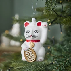 Anhänger Fancy, Bunt, Winkekatze/weiß, 10 Cm Weihnachtsbaumschmuck