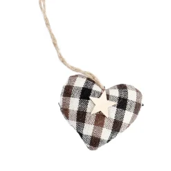 New Anhänger Herz Mit Holzstern, Karo/braun/schwarz Weihnachtsbaumschmuck|Weihnachtsdeko