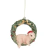 New Anhänger Tier In Kranz, Schwein, 8.5 X 9.5 Cm Figuren|Weihnachtsbaumschmuck