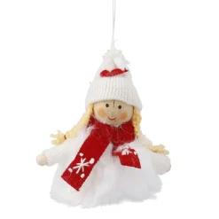 Hot Anhänger Wichtel Mit Schal, Mädchen/weiß/rot, 11 Cm Weihnachtsbaumschmuck|Weihnachtsdeko