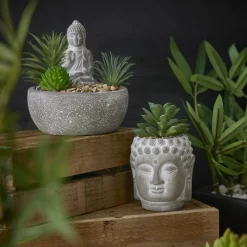 Discount Deko-Objekt Buddha Mit Sukkulente, Grau/grün, 12 Cm Geschenkideen|Outdoor & Garten