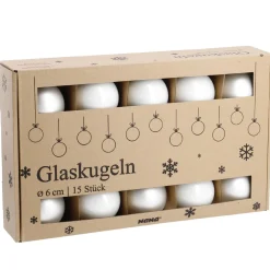 Discount 15er Glaskugeln 6 Cm, Weiß Weihnachtsbaumschmuck|Weihnachten