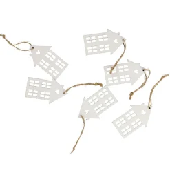 Outlet 6er Set Anhänger Holz, Haus, Weiß Deko-Anhänger|Weihnachtsbaumschmuck