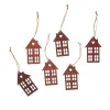 Clearance 6er Set Anhänger Holz, Haus, Dunkelbraun Deko-Anhänger|Weihnachtsbaumschmuck