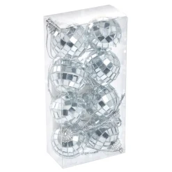 Outlet 8er Set Discokugel, Silber, 3 Cm Deko-Anhänger|Weihnachtsbaumschmuck