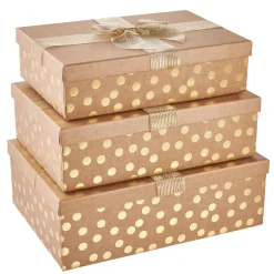 New 3er Set Geschenkkarton Dots/Schleife, Gold/lurex Geschenkverpackung|Geschenkverpackungen