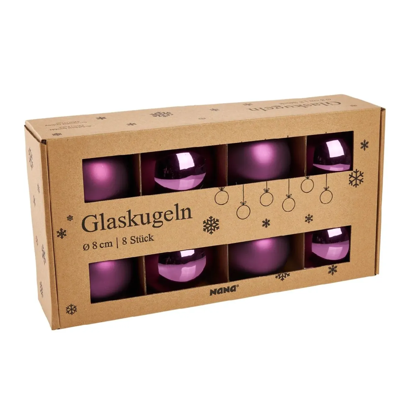 Clearance 8er Set Glaskugeln 8 Cm, Lila Weihnachtsbaumschmuck