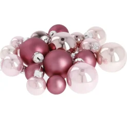 Hot 17er Set Glaskugeln Mix, Rosa Weihnachtsbaumschmuck|Adventskränze & Zubehör
