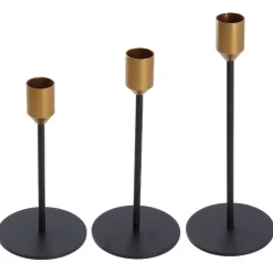 Sale 3er Set Kerzenständer, Stabkerzen, Schwarz/gold Tischdeko|Kerzen & Kerzenständer