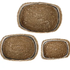 Discount 3er Set Korb Natur, Eckig/natur/grau/weiß Organisation