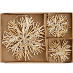 Hot 9er Set Strohanhänger Sterne, Weiß Weihnachtsbaumschmuck