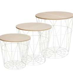 3er Set Tisch/Korb, 43 Cm, Weiß Geschenkideen|Organisation