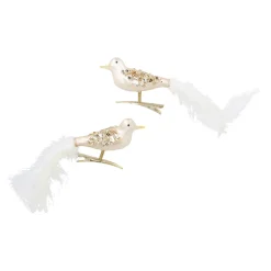 Clearance 2er Set Vogel-Clip Pailletten, Champagner/matt, 11 Cm Weihnachtsbaumschmuck|Adventskränze & Zubehör