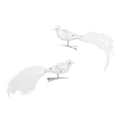 Outlet 2er Set Vogel-Clip Pailletten, Weiß/matt, 11 Cm Weihnachtsbaumschmuck|Adventskränze & Zubehör