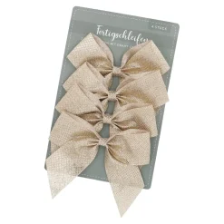 Discount 4er Set Web-Schleife, Natur/gold Geschenkverpackungen|Weihnachtsbaumschmuck