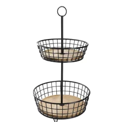 Outlet Etagere Holz/Metall, 2 Körbe, Schwarz, 68 Cm Geschenkideen|Etageren