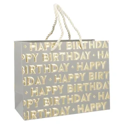 New Geschenktüte Happy Birthday, Grau, 23 X 18 Cm Geschenkverpackung|Geburtstag