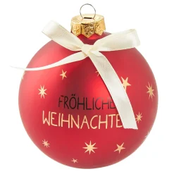 Discount Glaskugel Spruch, Fröhliche/rot/matt, 10 Cm Weihnachtsbaumschmuck|Weihnachtsgeschenke