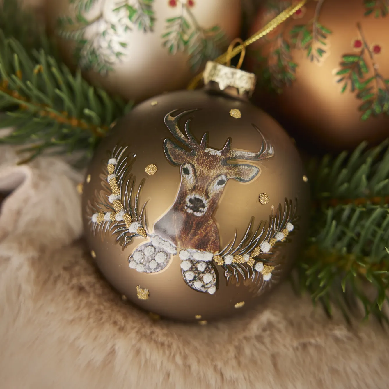 Hot Glaskugel Vintage, Hirsch/braun/matt, 8 Cm Weihnachtsbaumschmuck