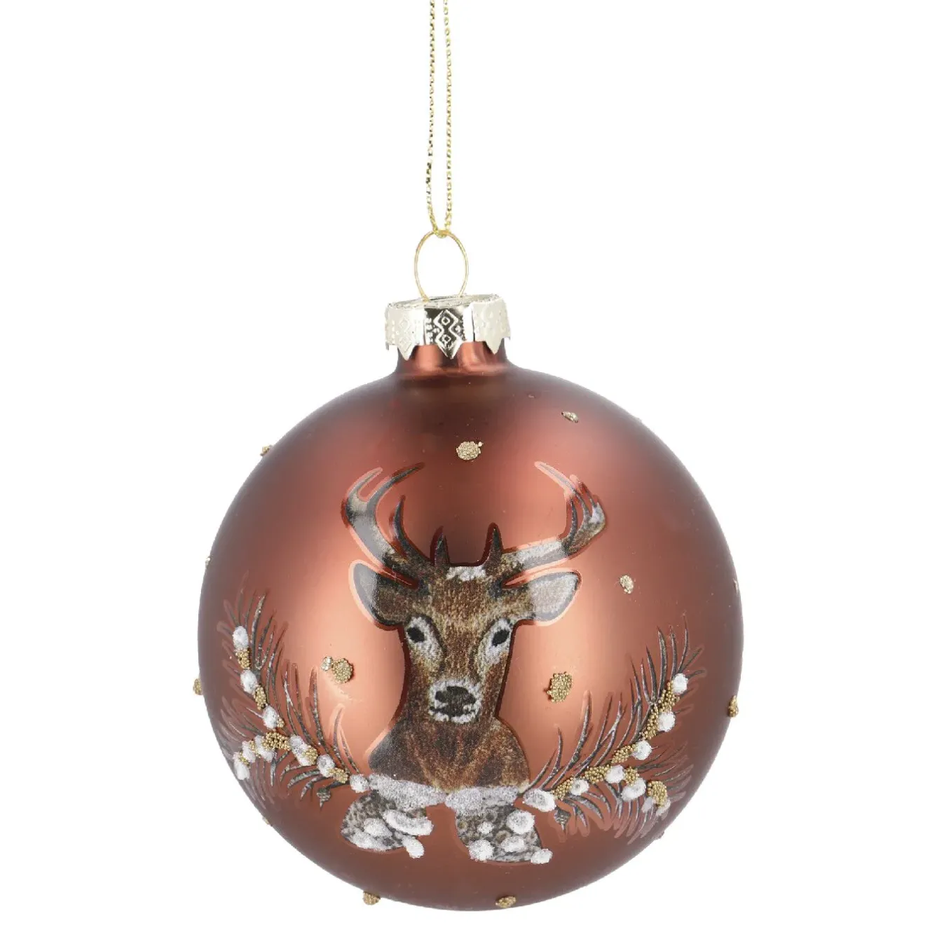 New Glaskugel Vintage, Hirsch/dunkelbraun/matt, 8 Cm Weihnachtsbaumschmuck