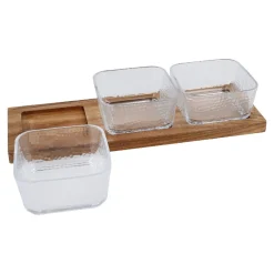 Clearance Glasschalen-Trio Auf Holztablett, Klar/natur Salty- Und Candybar|Küche