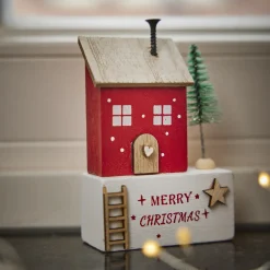 Discount Haus Mit Tanne, Weiß/rot, 10.5 Cm Deko-Objekte|Weihnachtsdeko