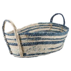 Korb Streifen, Oval, Blau/natur, 42 Cm Organisation