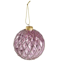 Kugel Relief, Rauten/lila/gold, 10 Cm Weihnachtsbaumschmuck|Weihnachten