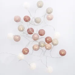 Clearance LED-Lichterkette Textilball, Hellgrau/pink, 24er Lichterwelt