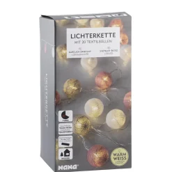 Best Lichterkette Textilball, Weiß/grau/pink, 20 LED's Raumdeko Hochzeit|Hochzeitsdeko