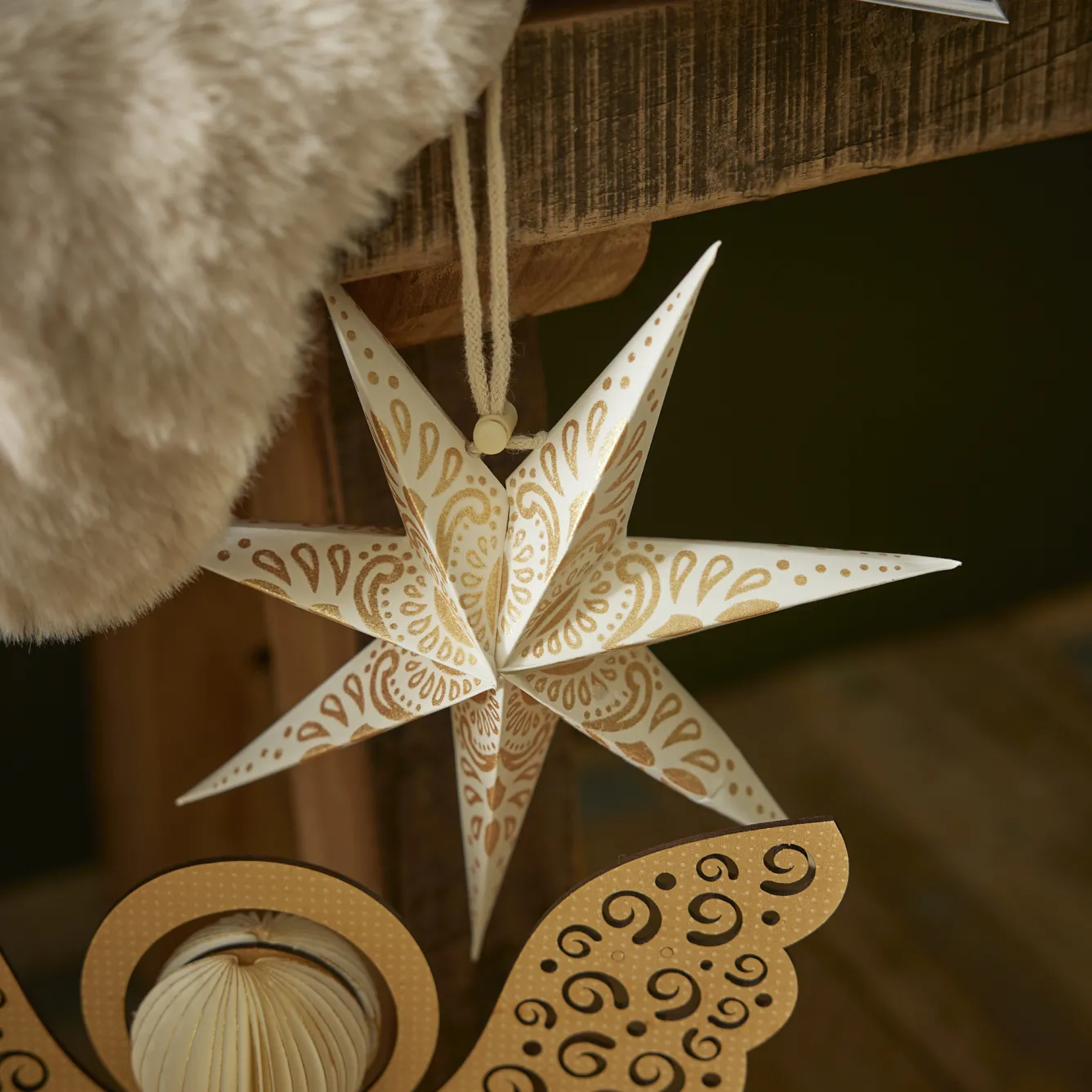 Clearance Papierstern, Weiß/gold, Ornament, 18 Cm Weihnachtsdeko