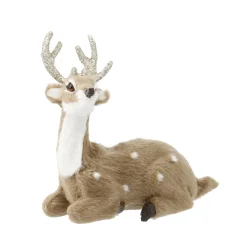 Clearance Rentier Fell/Glitzer, Liegend, Braun, 12 Cm Weihnachtsdeko