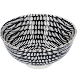 Schale China, Tief, Schwarz/weiß, Goldrand, Stäbchen/Kreis Jga|Küche