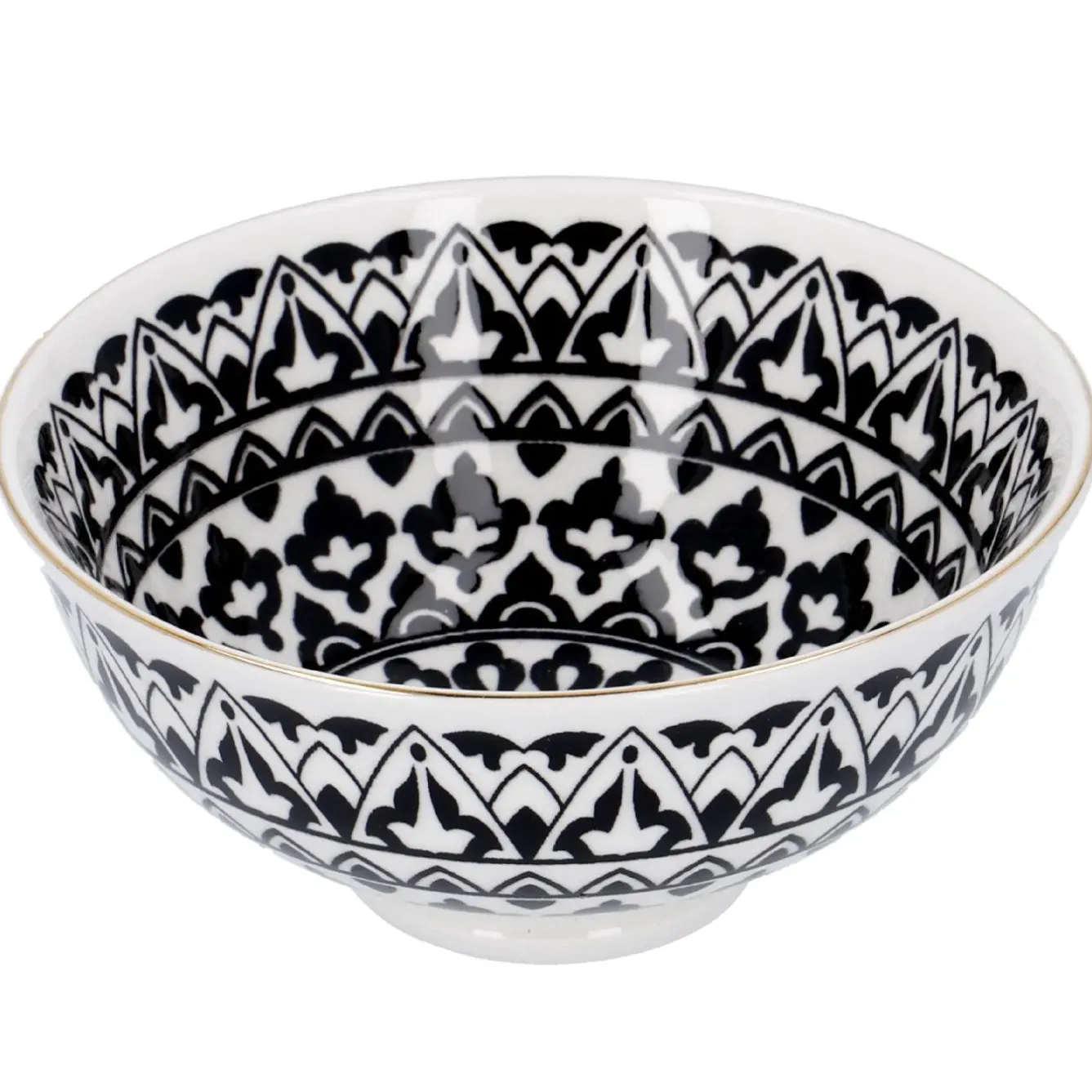 Discount Schale China, Tief, Schwarz/weiß, Goldrand, Orient Küche