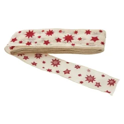 New Schleifenband Sterne, Creme/rot, 3 M Adventskalender|Geschenkverpackungen
