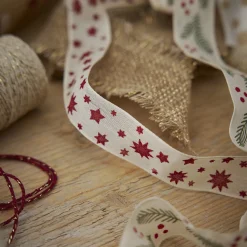 New Schleifenband Sterne, Creme/rot, 3 M Adventskalender|Geschenkverpackungen
