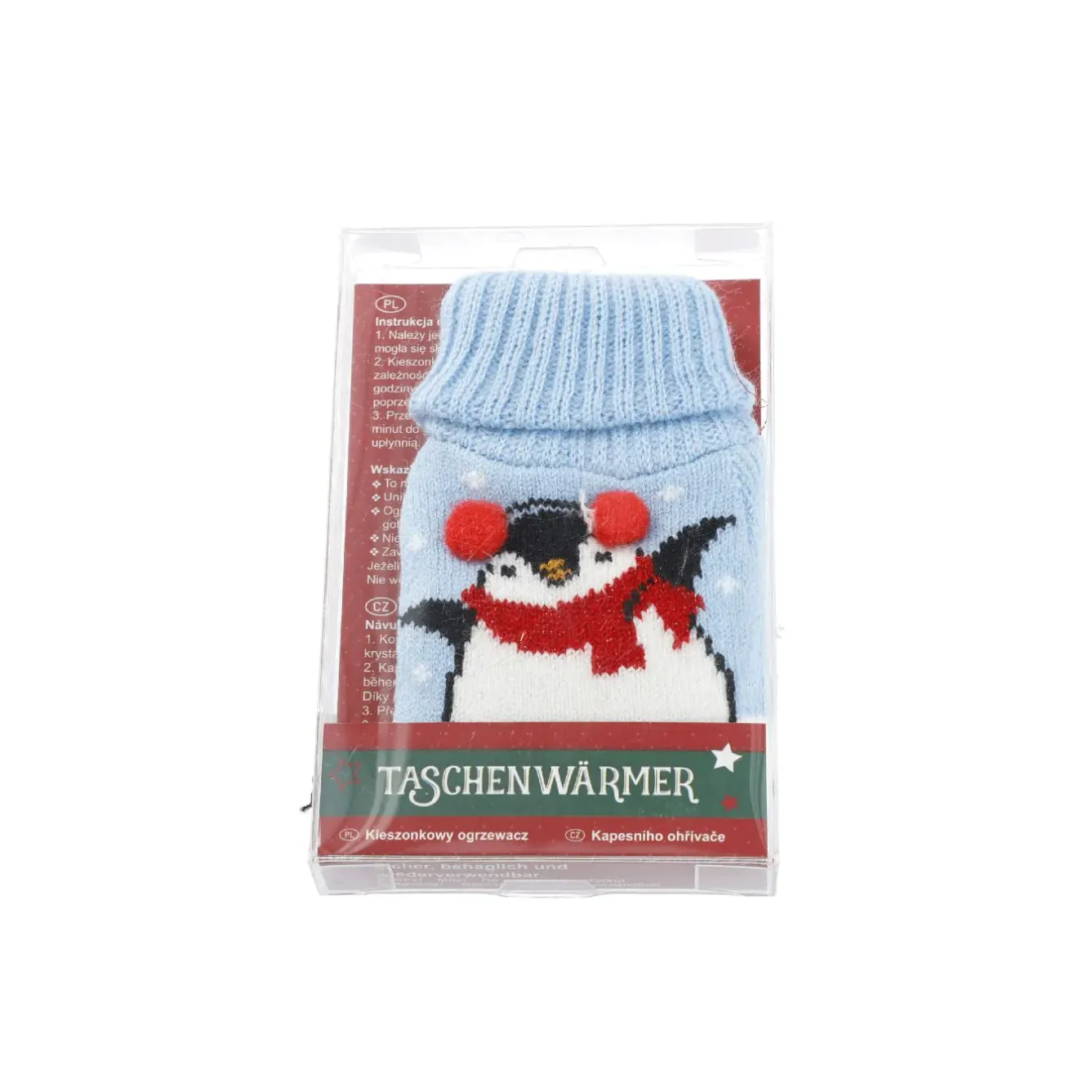 Best Strick-Taschenwärmer Pinguin/blau, 13 Cm Weihnachtsoutfit|Weihnachtsgeschenke