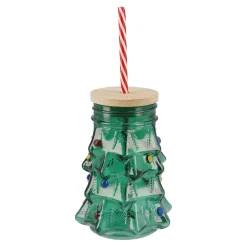Outlet Trinkglas Mit Strohhalm, Tanne/grün, 500 Ml Küche|Weihnachtsbecher