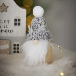 Wichtel Mütze/Geweih, Grau, 9 Cm Figuren|Weihnachtsdeko